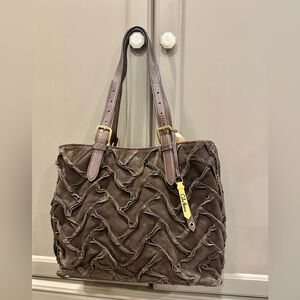 Cole Haan Sloan woven tote brown suede